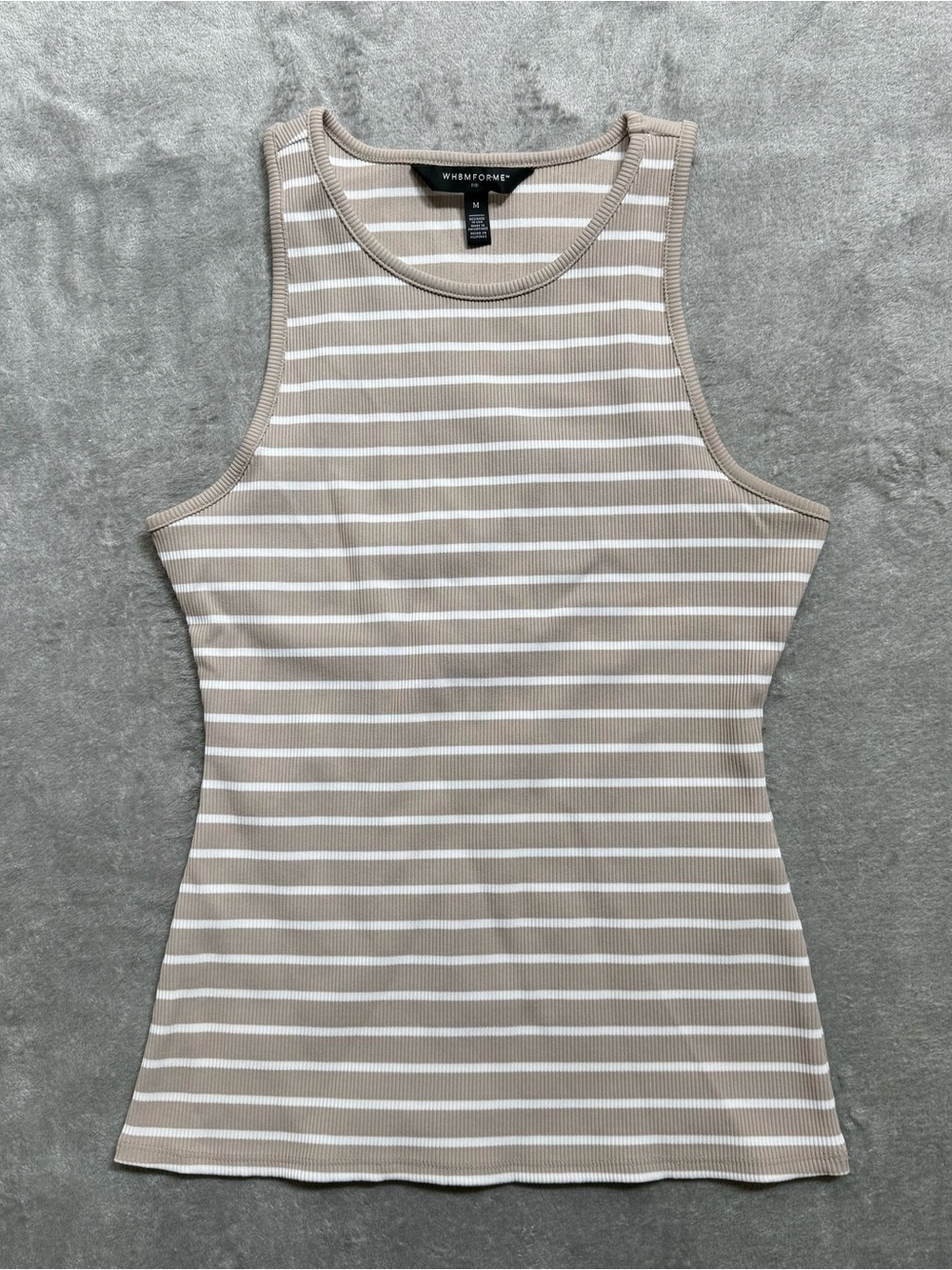 WHBM Forme Ribbed Tank Top Women’s M Tan White Stripe Stretch Sleeveless NWOT